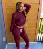 Solid Sports Long Sleeve Two Piece Pants Set WAF-77306