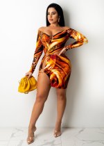 Sexy Printed Long Sleeve Hollow Out Club Dress OM-1283
