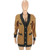Houndstooth Full Sleeve Casual Coat MEI-9212
