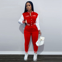 LUCKY LABEL Letter Print Baseball Jacket And Pants Sets MEI-9213