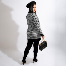 Houndstooth Full Sleeve Casual Coat MEI-9212