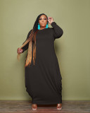 Plus Size Solid Long Sleeve Loose Maxi Dress CQF-90091