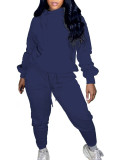 Plus Size Solid Hoodie Top And Pants Two Piece Suits LP-66318
