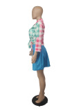 Plaid Blouse Top+Pleated Mini Skirt 2 Piece Sets SXF-23112