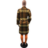 Plus Size Plaid Full Sleeve Split Long Coat OMY-80068