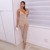 Sexy Hot Drilling Mesh See Through Sling Jumpsuit SH-390219