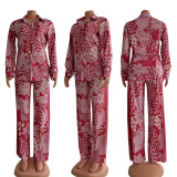 Retro Print Shirt Top And Pants Two Piece Sets CY-6529