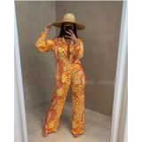 Retro Print Shirt Top And Pants Two Piece Sets CY-6529