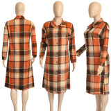 Casual Plaid Turndown Collar Long Woolen Coat SH-390225