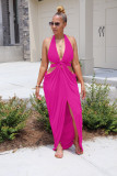 Sexy Solid Color Halter Slit Long Dress FSXF-190