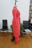 Plus Size Solid Halter Crop Top+Long Cloak+Pants 3 Piece Sets NNWF-7341