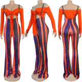 Sexy Off-shoulder Tie Up Top And Print Sling Jumpsuits Two Piece Sets FSXF-188