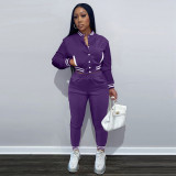 Solid Baseball Jacket And Pants Two Piece Sets YIM-224