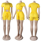 Casual Solid Color Short Sleeve Shorts Two Piece Sets FSXF-272