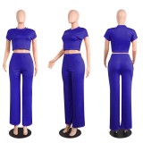 Casual Solid Color Short Sleeve And Pants 2 Piece Sets FSXF-61