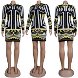 Sexy Slim Print Long Sleeve Mini Dress FSXF-302