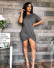 Round Neck Irregular Short Sleeve Mini Dress FSXF-59