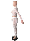 White Sexy Lace Long Sleeve 2 Piece Pants Set QYF-5092