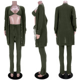Solid Knitted Cardigan Coat+Bra Top+Split Pants 3 Piece Sets ASL-6519