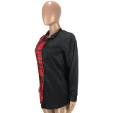 Plaid Patchwork Long Sleeve Loose Shirt Top MEI-9215