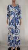 Plus Size Printed V Neck Sashes Maxi Dress XMY-9326