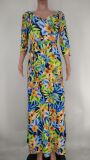 Plus Size Printed V Neck 3/4 Sleeve Sashes Maxi Dress XMY-9316