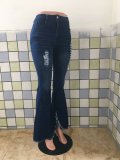 Denim Ripped Hole Mid-Waist Flared Jeans LX-2515