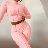 Solid Long Sleeve High Waist Slim Two Piece Sets ME-S959