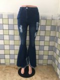 Denim Ripped Hole Mid-Waist Flared Jeans LX-2515