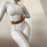 Solid Long Sleeve High Waist Slim Two Piece Sets ME-S959