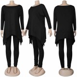 Plus Size Irregular Hem Long Sleeve And Ruched Pants Two Piece Sets NY-2015