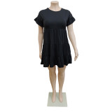 Plus Size Fat MM Solid Short Sleeve Mini Dress CQF-947