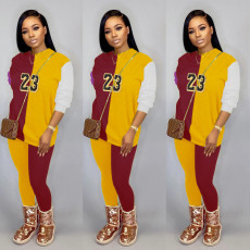 Casual Color Block Round Neck Letter Print  2 Piece Sets NY-2059