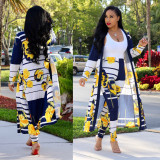 Plus Size Casual Printed Long Cloak And Pants 2 Piece Sets (Without Vest ) NY-8576