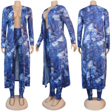 Plus Size Casual Printed Long Cloak And Pants 2 Piece Sets NY-8933