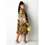 Casual Print Long Sleeve Midi Dress NY-2201