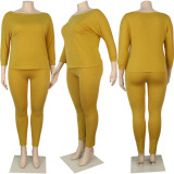 Plus Size Casual Solid Color Long Sleeve Pants Two Piece Sets NY-8918