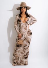 Casual Printed Long Sleeve Maxi Dress SFY-2149