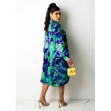 Casual Print Long Sleeve Midi Dress NY-2201