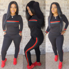 Plus Size Red Green Striped Sports 2 Piece Sets HGL-1050