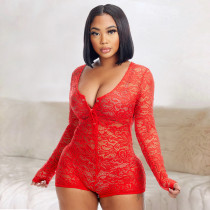 Plus Size Sexy Lace Long Sleeve Romper HGL-1637