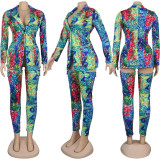 Plus Size Print Slim-fit Lapel Coat and Long Stockings Two Piece Sets NY-8854