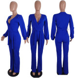 Plus Size Sexy Deep V Neck Sashes Jumpsuits BLI-2170