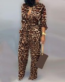 Plus Size Casual Printed Long Sleeve Sashes Jumpsuit LSD-8615-1