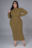 Plus Size 5XL Solid Long Sleeve Hole Maxi Dress OSM2-5278