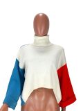 Contrast Color Flare Sleeve Turtleneck Sweater LM-8292