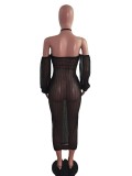 Sexy Cross Halter Mesh Perspective Dress OSM-4347