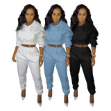 Solid Sports Hoodies Two Piece Sets SMF-81126