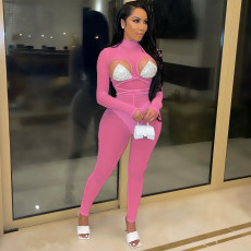 Sexy Long Sleeve Slim Jumpsuits With Bra OSM-4343