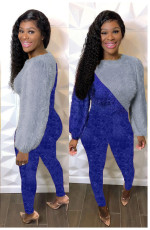Contrast Color Furry Sweater And Pants 2 Piece Sets LM-8291